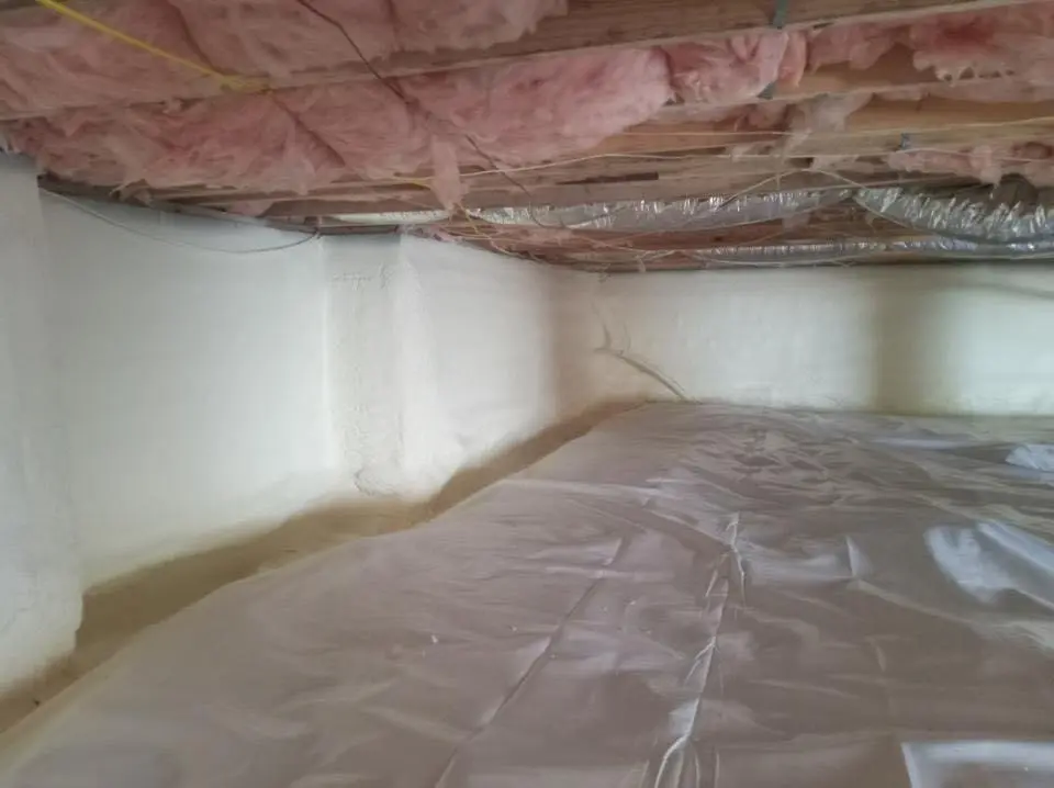 Crawl space encapsulation with closed-cell spray foam for Roof Waterproofing in New Albany